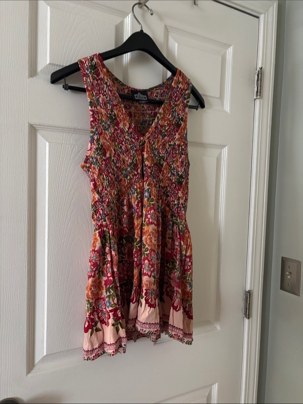 Angie Floral Smocked Sleeveless Tunic - Pink Multi